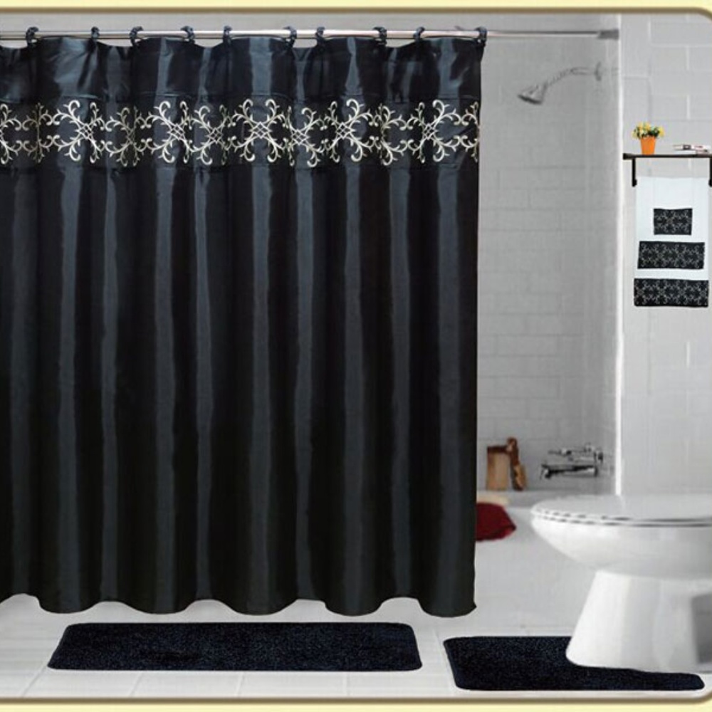 18 Pieces SHAGGY BATHROOM SETS Black